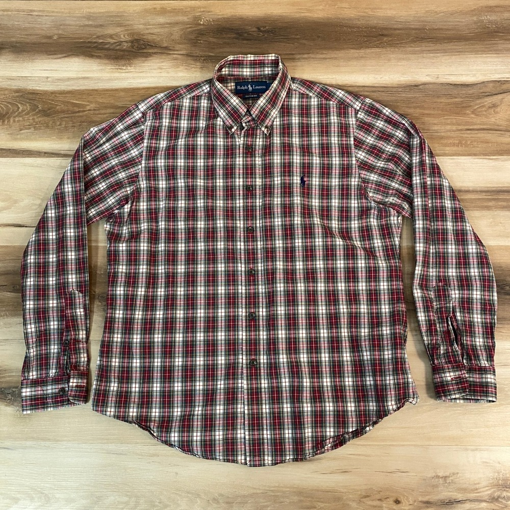 Ralph Lauren Shirt Mens Large Custom Fit Long Sleeve Plaid Button Down